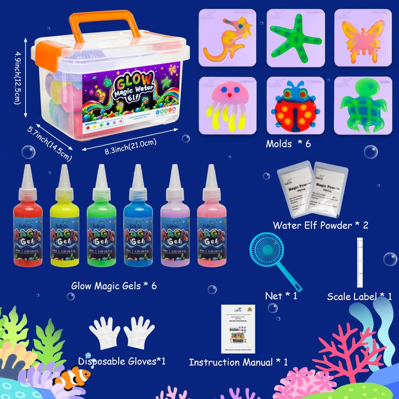 Kiditos Glow in The Dark Magic Water Elf Toy Kit  Magic Aqua Fairy Water Gel Kit with 6 Glow Colors and 6 Molds. Christmas Gifts  Birthday Gifts  Party Favors  Arts & Crafts DIY STEM Kits for Kids - Image 5